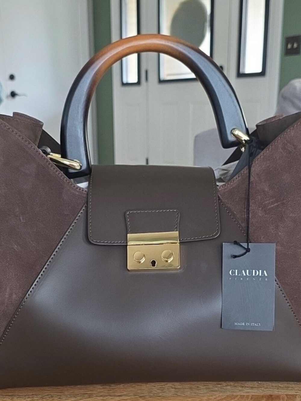Claudia Firenze Brown Leather & Suede Top-Handle Satchel